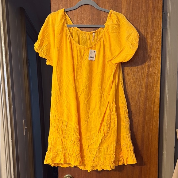Free People Dresses & Skirts - Free People Bright Yellow Short Sleeve Ruffle Hem Dress size large - NWT!